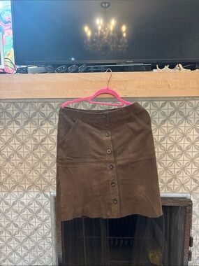 Banana Republic Brown Suede Button-Front A-Line Skirt